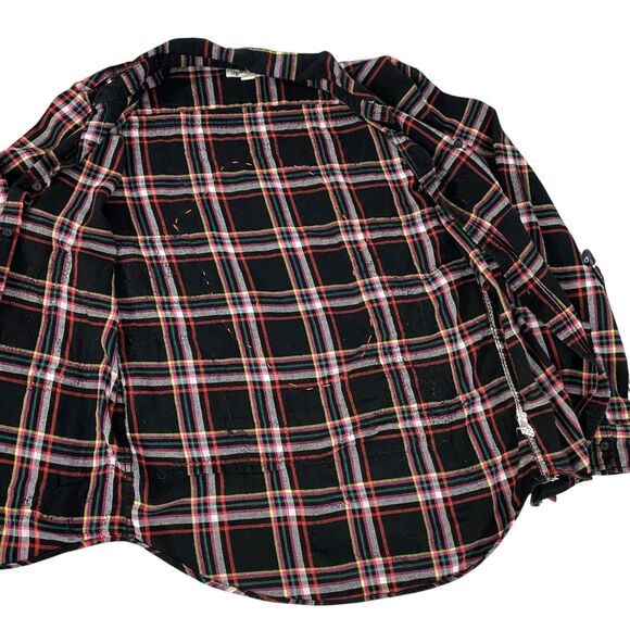 Upcycled Flannel Shirt Womens Large Lips Shacket Grunge Rock Concert Art - Picture 5 of 16